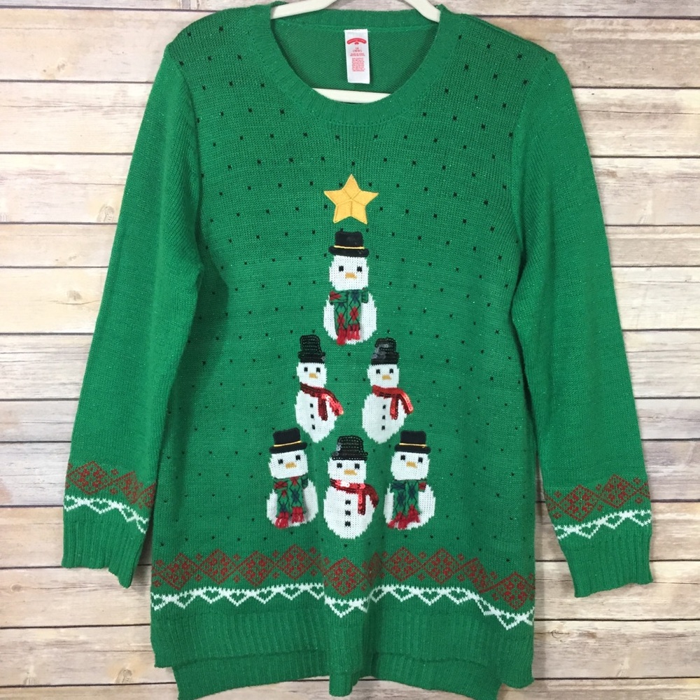 Green Metallic Snowman Christmas Ugly Sweater 1X